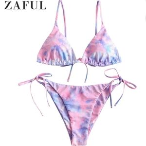 Zaful Pink and Blue Cotton Candy Tie-Dye Bikini Set